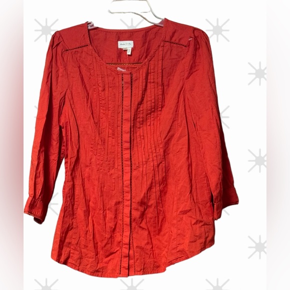 NWOT ANTHROPOLOGIE Meadow Rue Womens Fluted 3/4 Sleeve Pleated Cotton Button Top - Picture 6 of 8